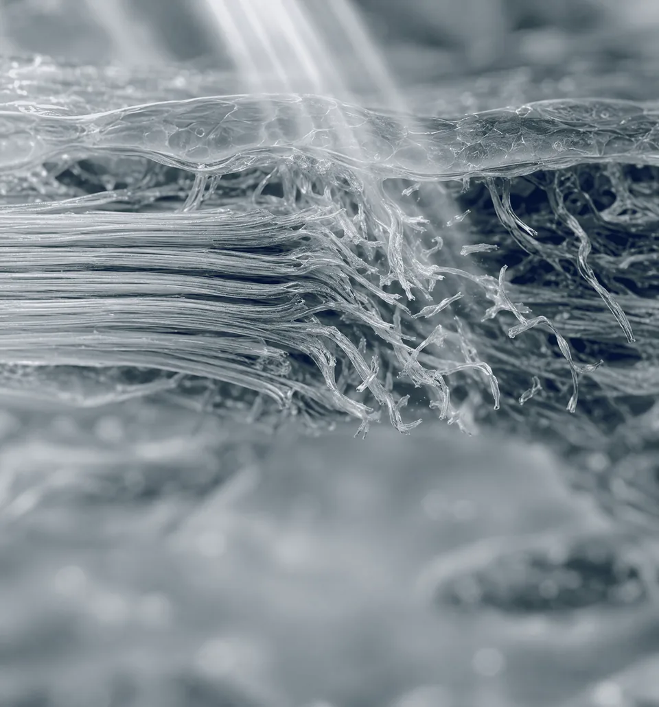Sunlight reaching into the skin and fraying the collagen beneath